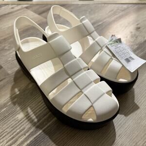 Crocs Stomp Fisherman Sandal White Black Platform Chunky Strappy W11/M9 NWT